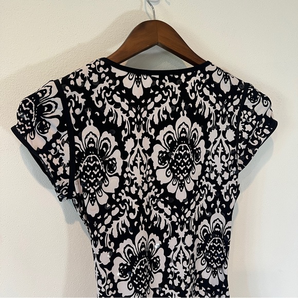 Joseph Ribkoff Y2K Faux Wrap Floral Blouse Clear Sequin Asymmetrical Hem - Picture 8 of 9